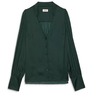 Zadig & Voltaire Long Sleeve Mandarin Collar Tinous Satin Shirt Blouse